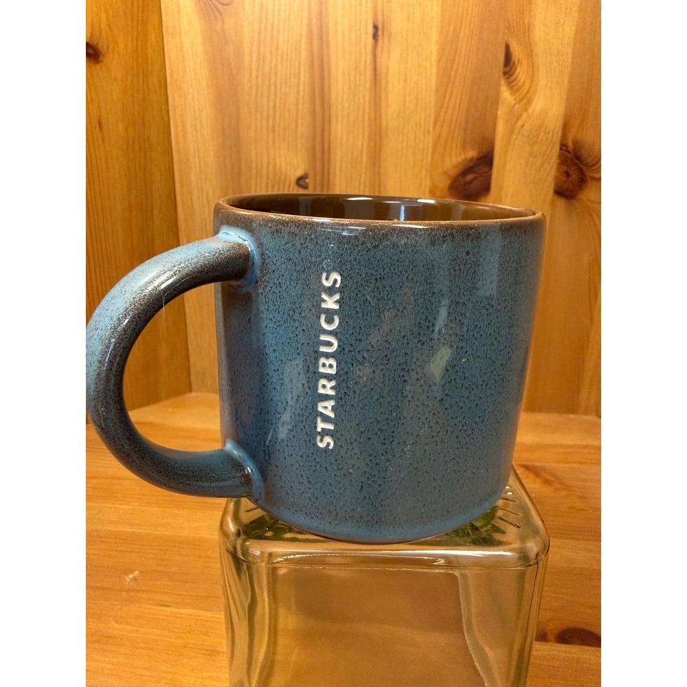 Starbucks Blue Speckled Ceramic Coffee Mug‎ 14 oz Brown Interior